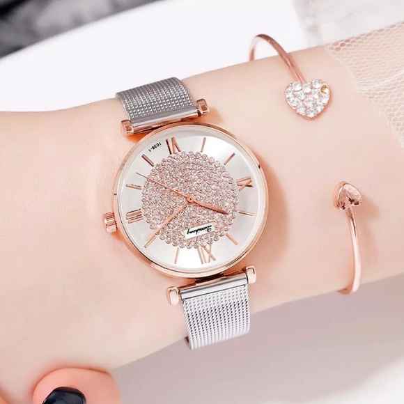 Luxury Women Pink Bracelet Watches Dress Silver Me - Picture 1 of 3